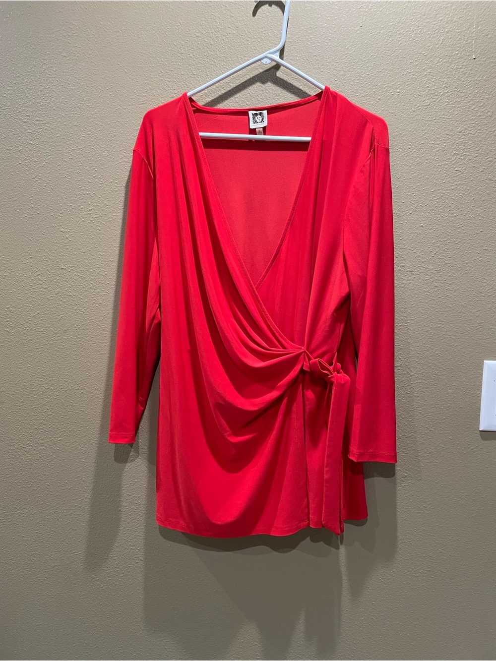 Anne Klein Orange Drape Wrap-Front Long Sleeve Top Size xL